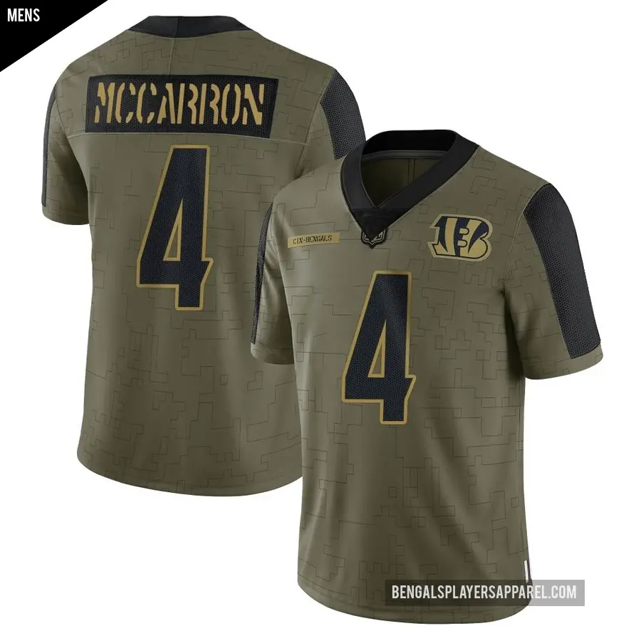Men's Cincinnati Bengals ＃4 AJ McCarron Olive Limited 2021 Salute To Service Jersey