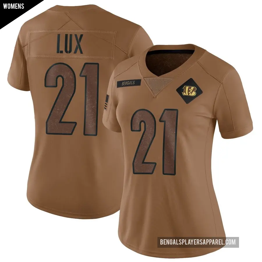 Women's Cincinnati Bengals ＃21 Bralyn Lux Brown Limited 2023 Salute To Service Jersey