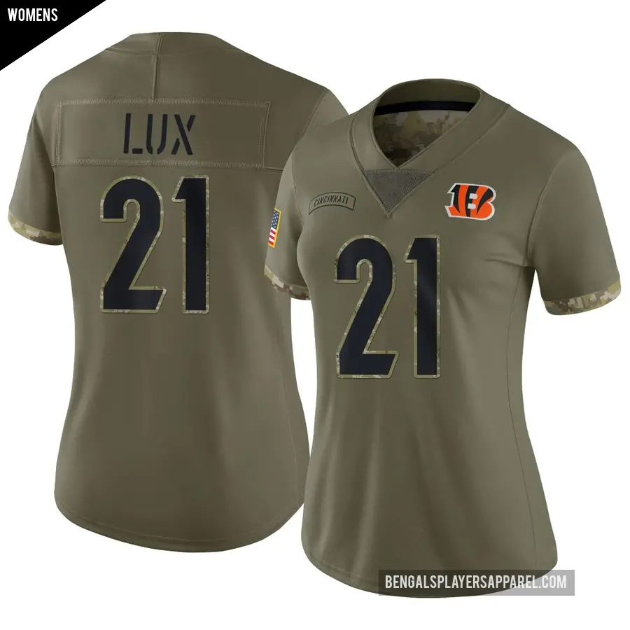 Women's Cincinnati Bengals ＃21 Bralyn Lux Olive Limited 2022 Salute To Service Jersey