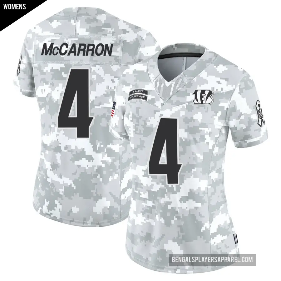 Women's Cincinnati Bengals ＃4 AJ McCarron Arctic Camo Limited 2024 Salute to Service Jersey