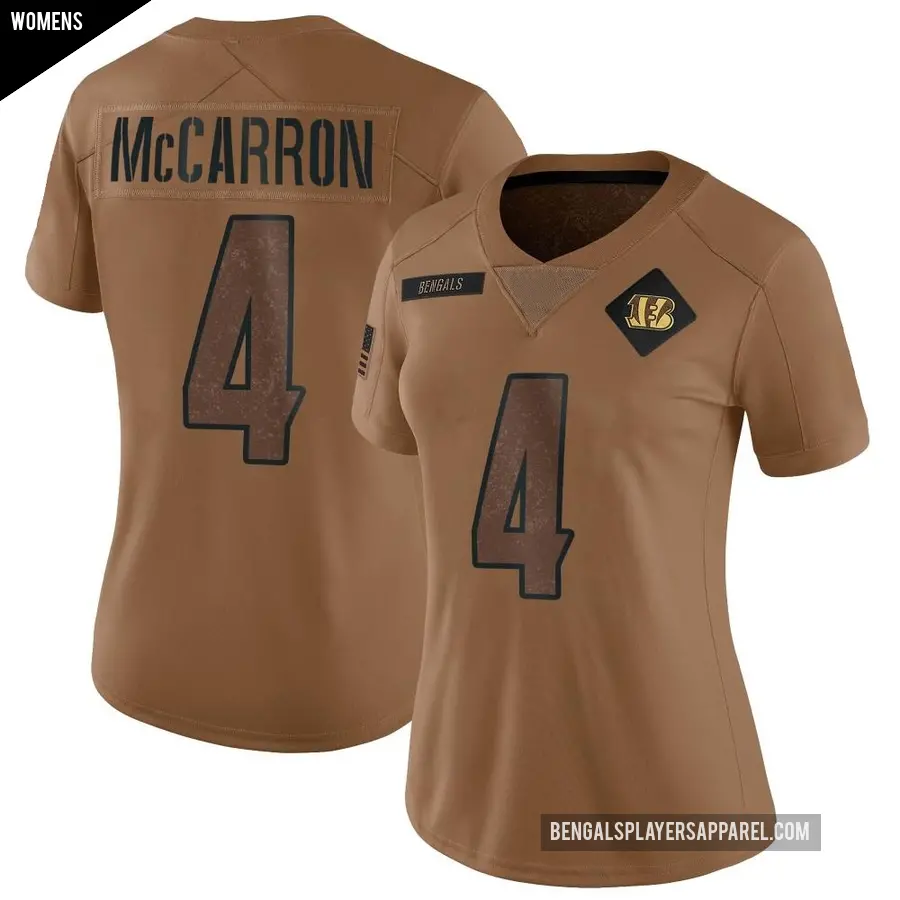 Women's Cincinnati Bengals ＃4 AJ McCarron Brown Limited 2023 Salute To Service Jersey