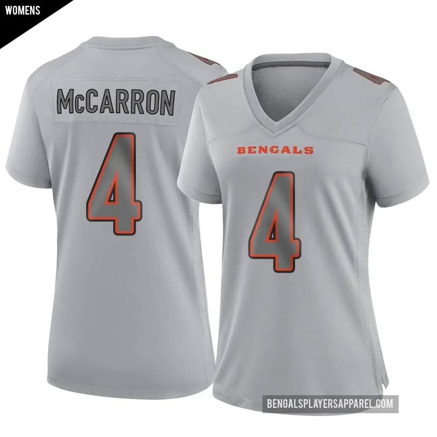 Women's Cincinnati Bengals ＃4 AJ McCarron Gray Game Atmosphere Fashion Jersey