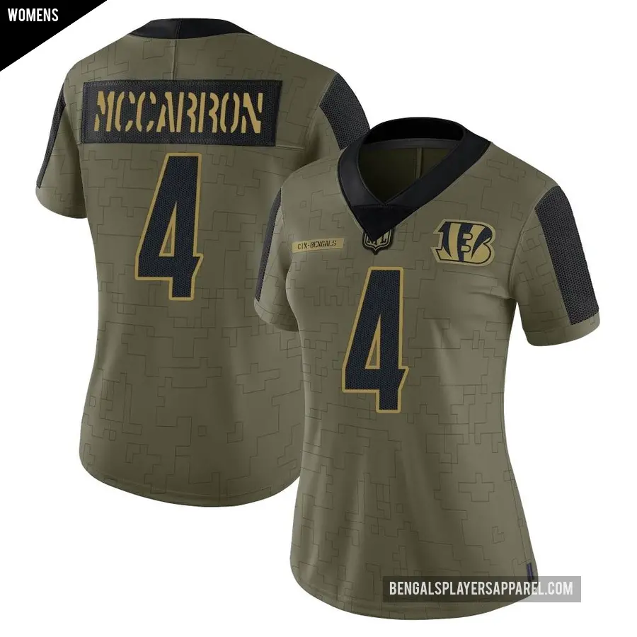 Women's Cincinnati Bengals ＃4 AJ McCarron Olive Limited 2021 Salute To Service Jersey