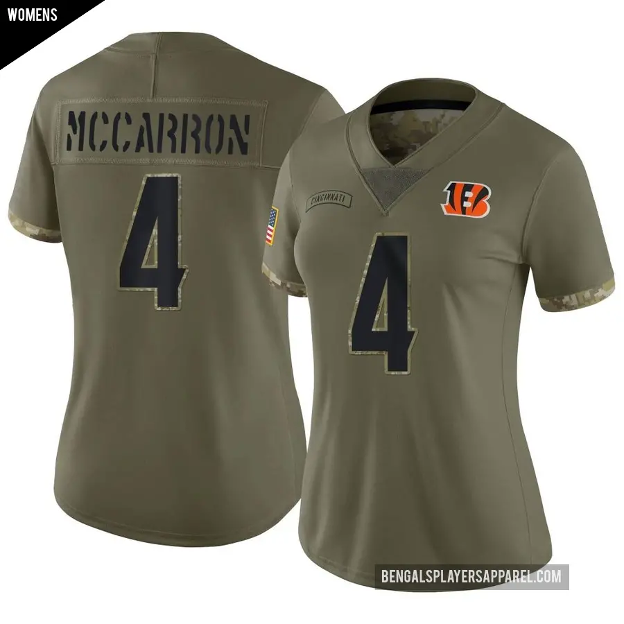 Women's Cincinnati Bengals ＃4 AJ McCarron Olive Limited 2022 Salute To Service Jersey