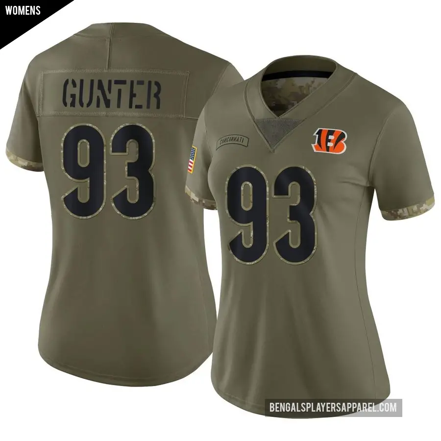 Women's Cincinnati Bengals ＃93 Jeff Gunter Olive Limited 2022 Salute To Service Jersey