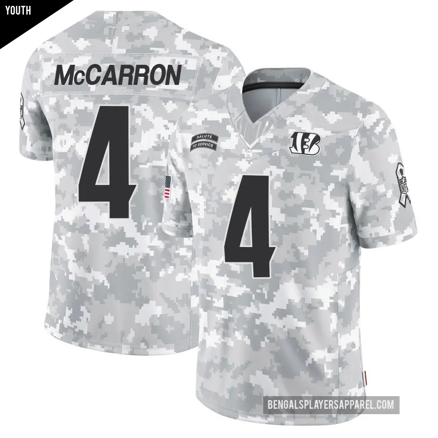 Youth Cincinnati Bengals ＃4 AJ McCarron Arctic Camo Limited 2024 Salute to Service Jersey