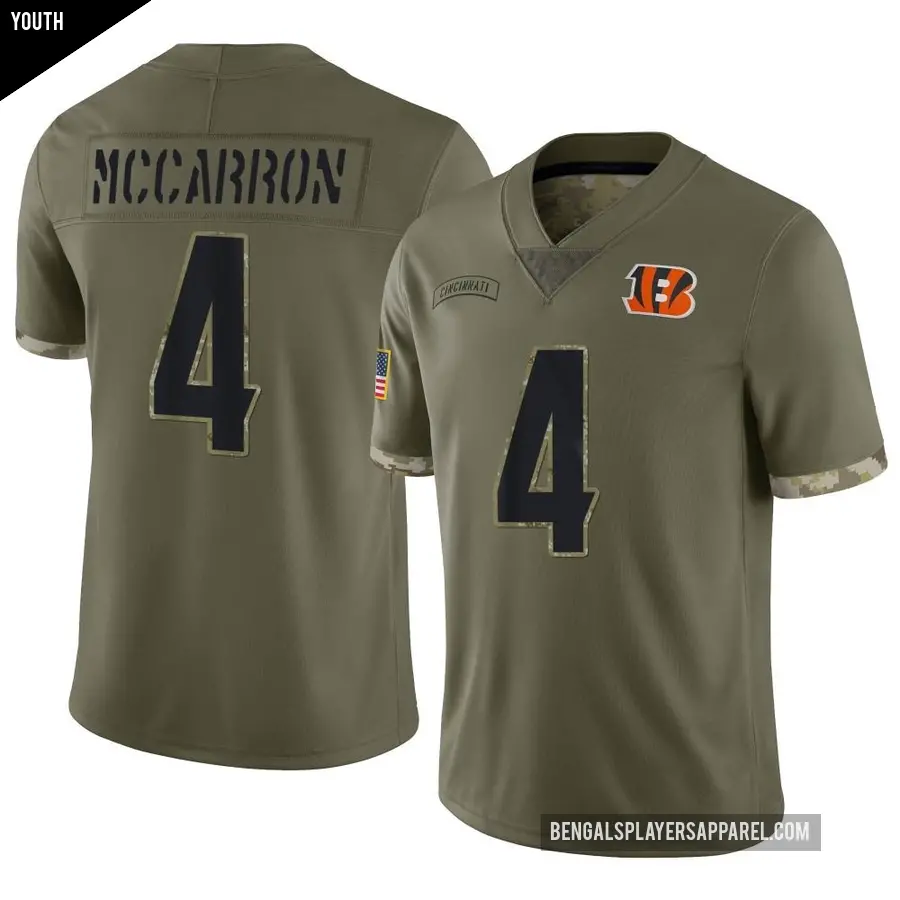 Youth Cincinnati Bengals ＃4 AJ McCarron Olive Limited 2022 Salute To Service Jersey