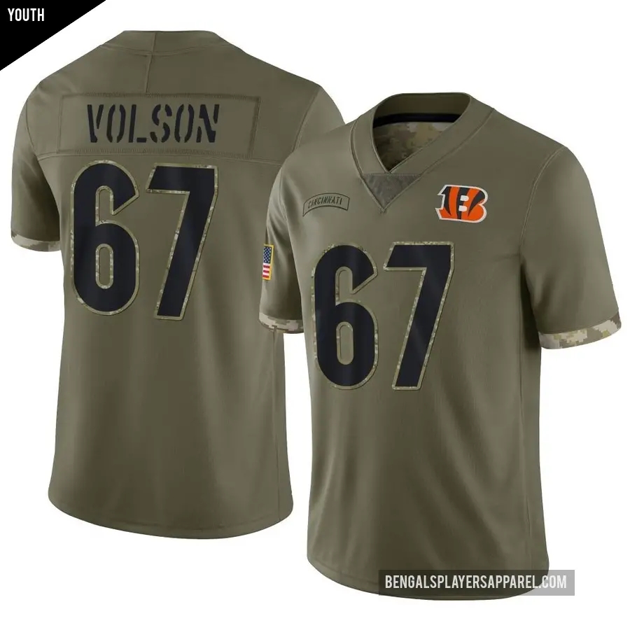 Youth Cincinnati Bengals ＃67 Cordell Volson Olive Limited 2022 Salute To Service Jersey